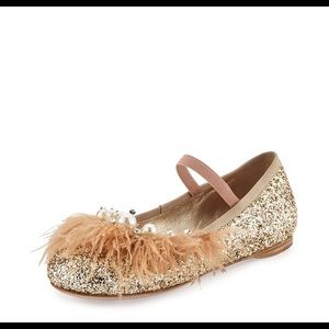 Miu Miu Gold Glitter Ballerina Flats. Size 7.